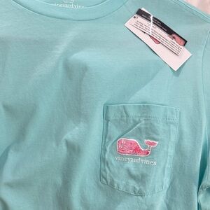 Vineyard Vines Teal Tee with Pink Whale Emblem